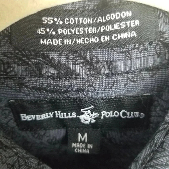 Beverly Hills Polo Paisley Print Embossed Black Men's Long-sleeved Shirt Sz M - Picture 7 of 7